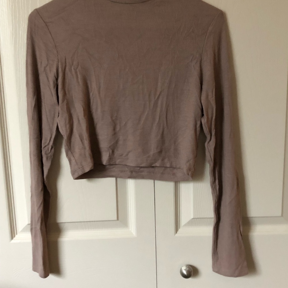 Turtle necked long sleeve crop top (tan)